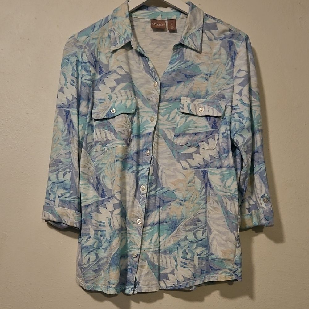 Chico's Blue and White Button Down Shirt